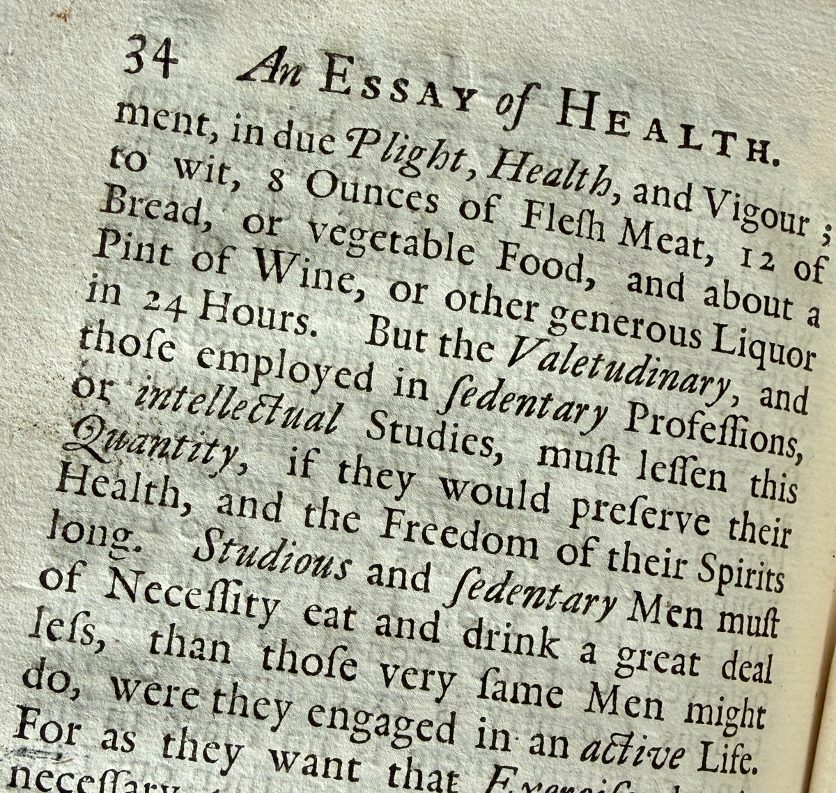 CHEYNE, George. An Essay of Health and Long Life. Sixth edition. London, 1725.