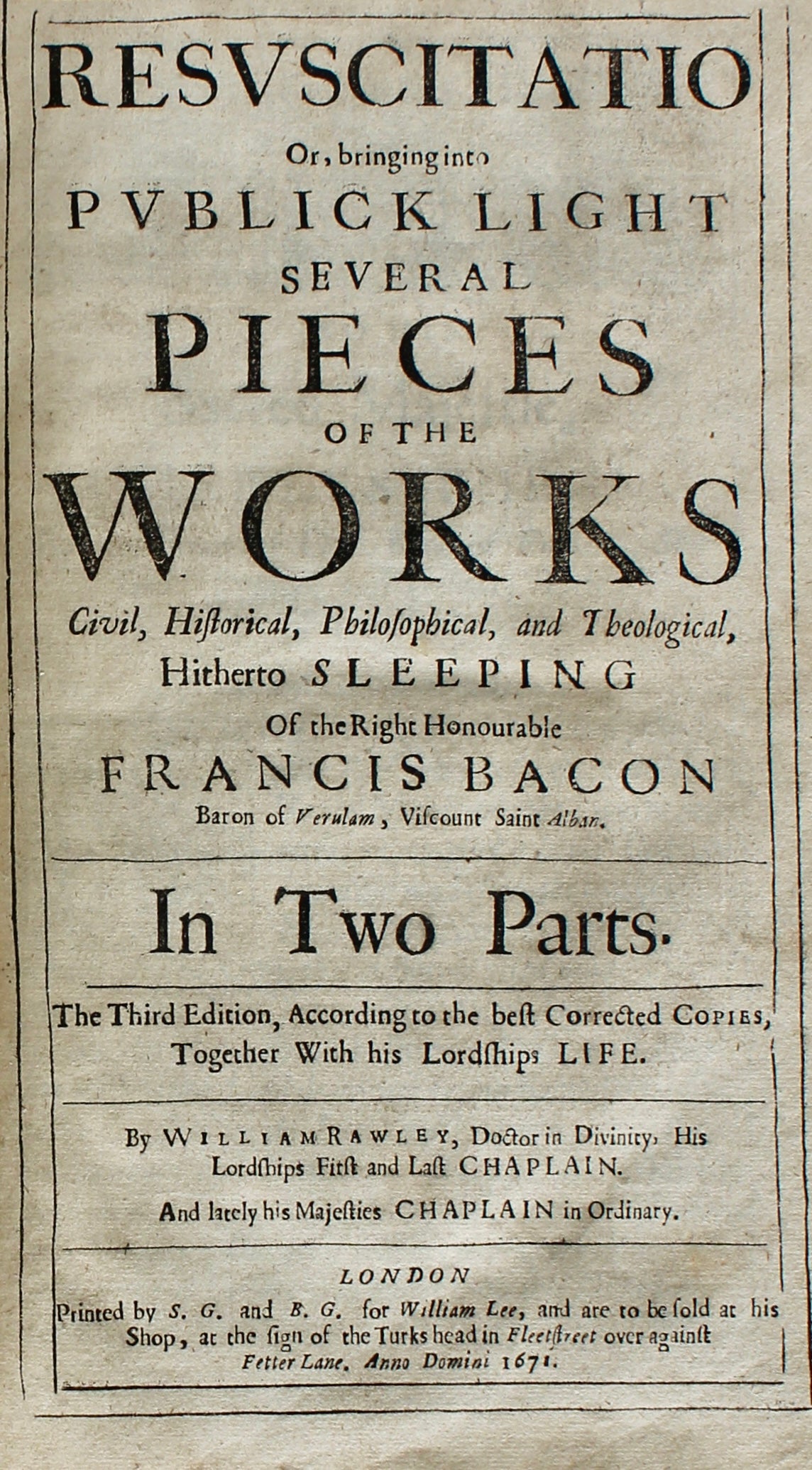 Francis Bacon — Resuscitatio, Third Edition, 1671 — Complete with Both Portraits