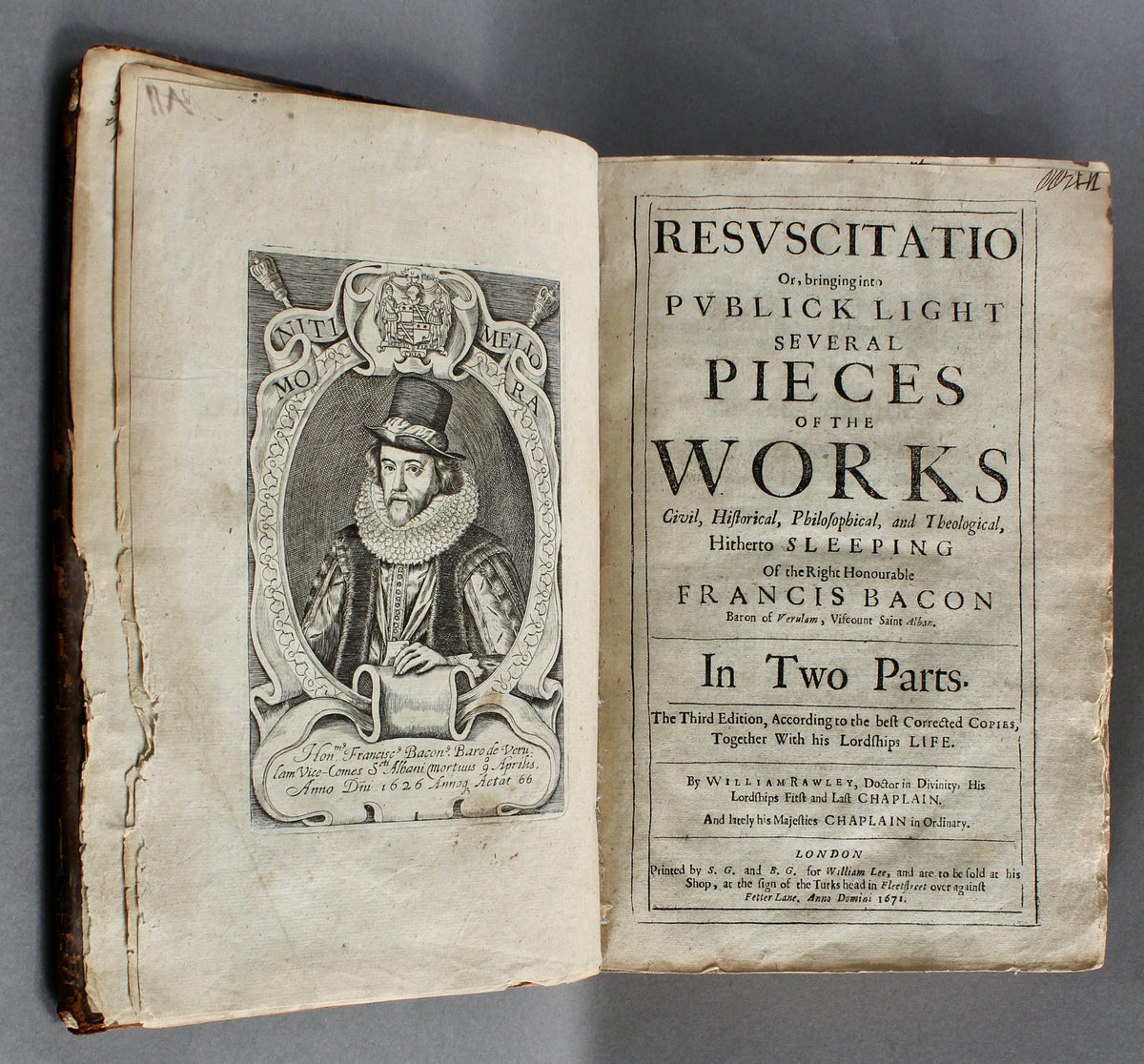Francis Bacon — Resuscitatio, Third Edition, 1671 — Complete with Both Portraits
