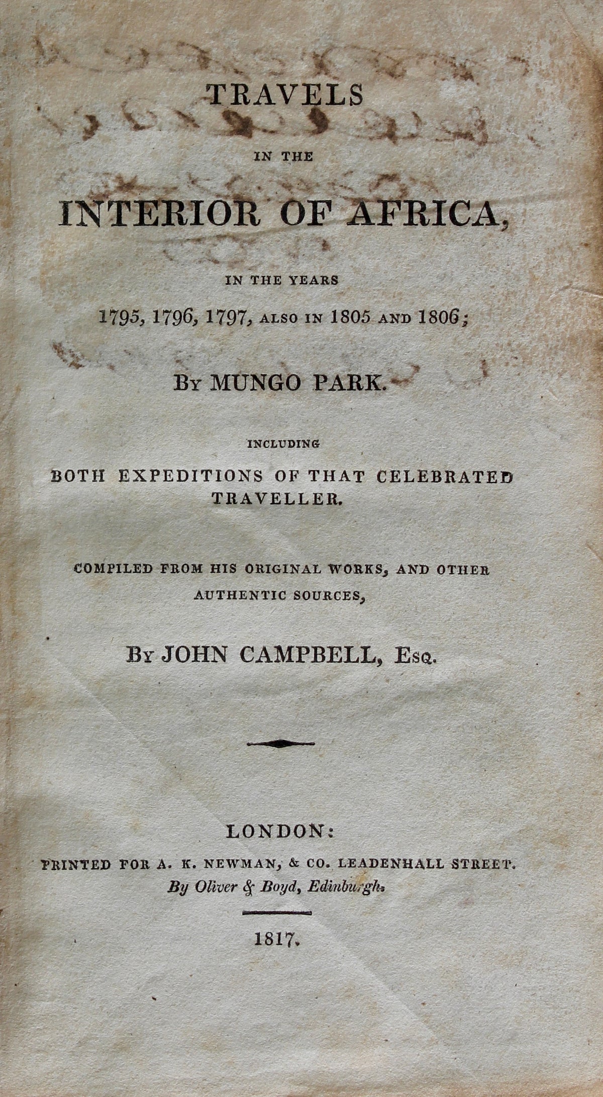 Mungo Park – Travels in the Interior of Africa, 1817