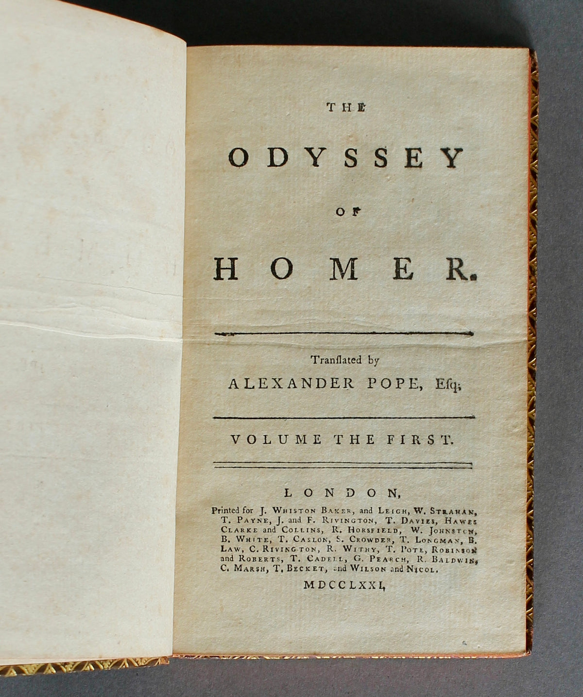 HOMER. The Odyssey. Translated by Alexander Pope. Four volumes. London, 1771.