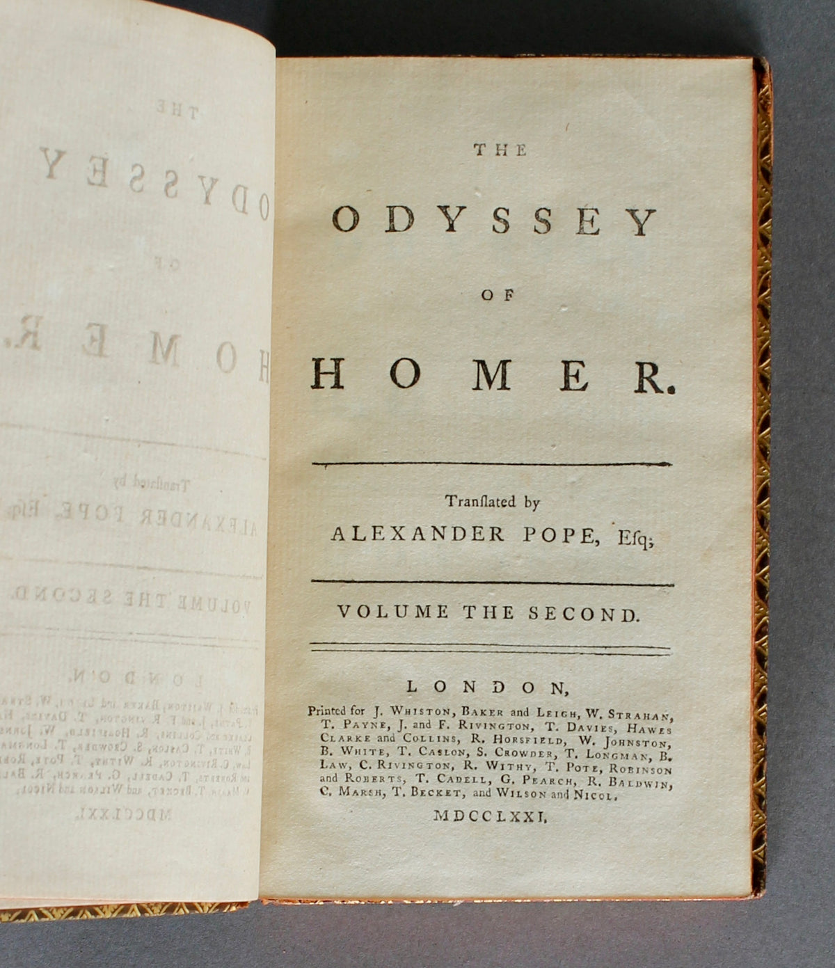 HOMER. The Odyssey. Translated by Alexander Pope. Four volumes. London, 1771.