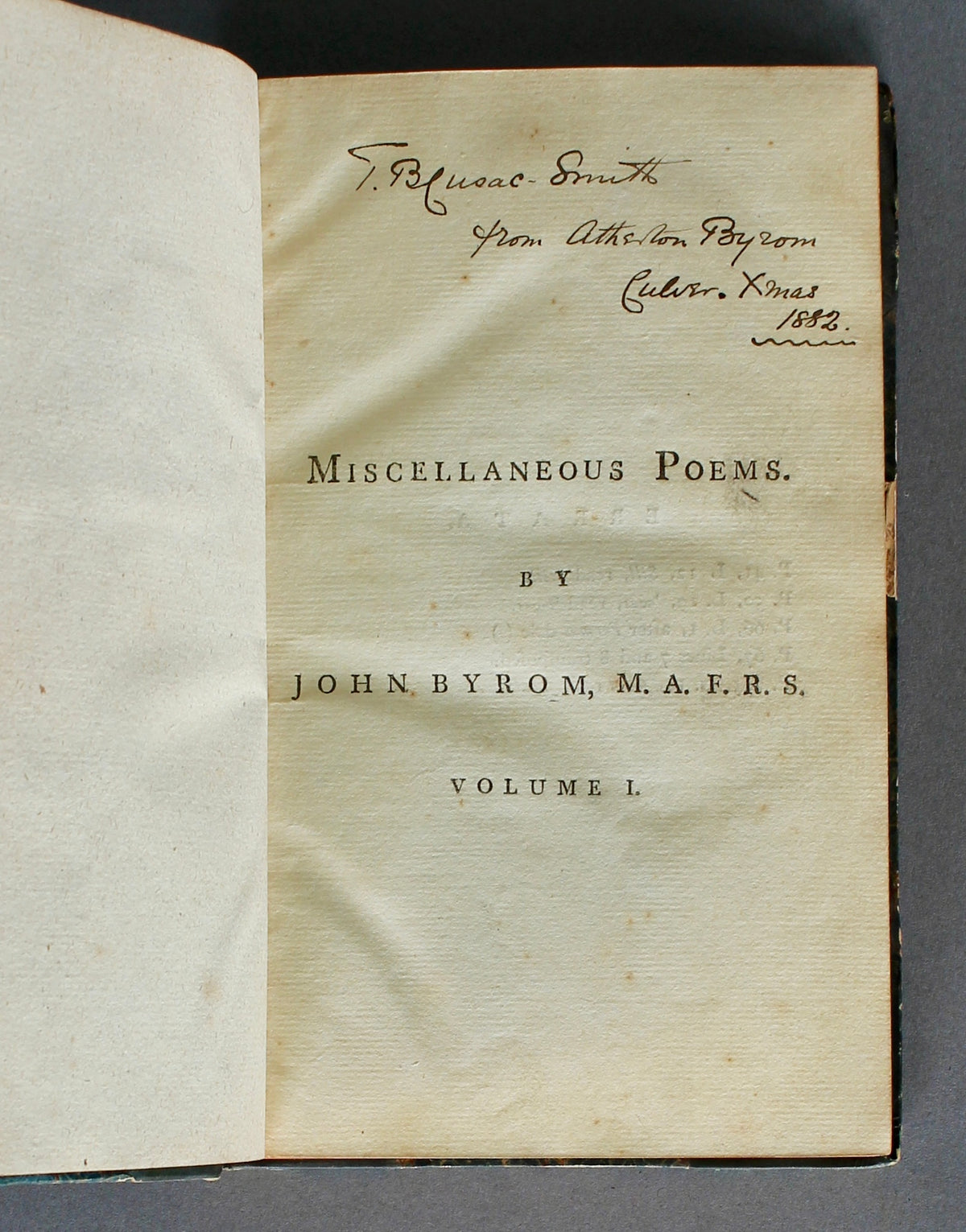 BYROM, John — Miscellaneous Poems — 1773 — First Collected Edition — Atherton Byrom / Cusack-Smith Association Copy