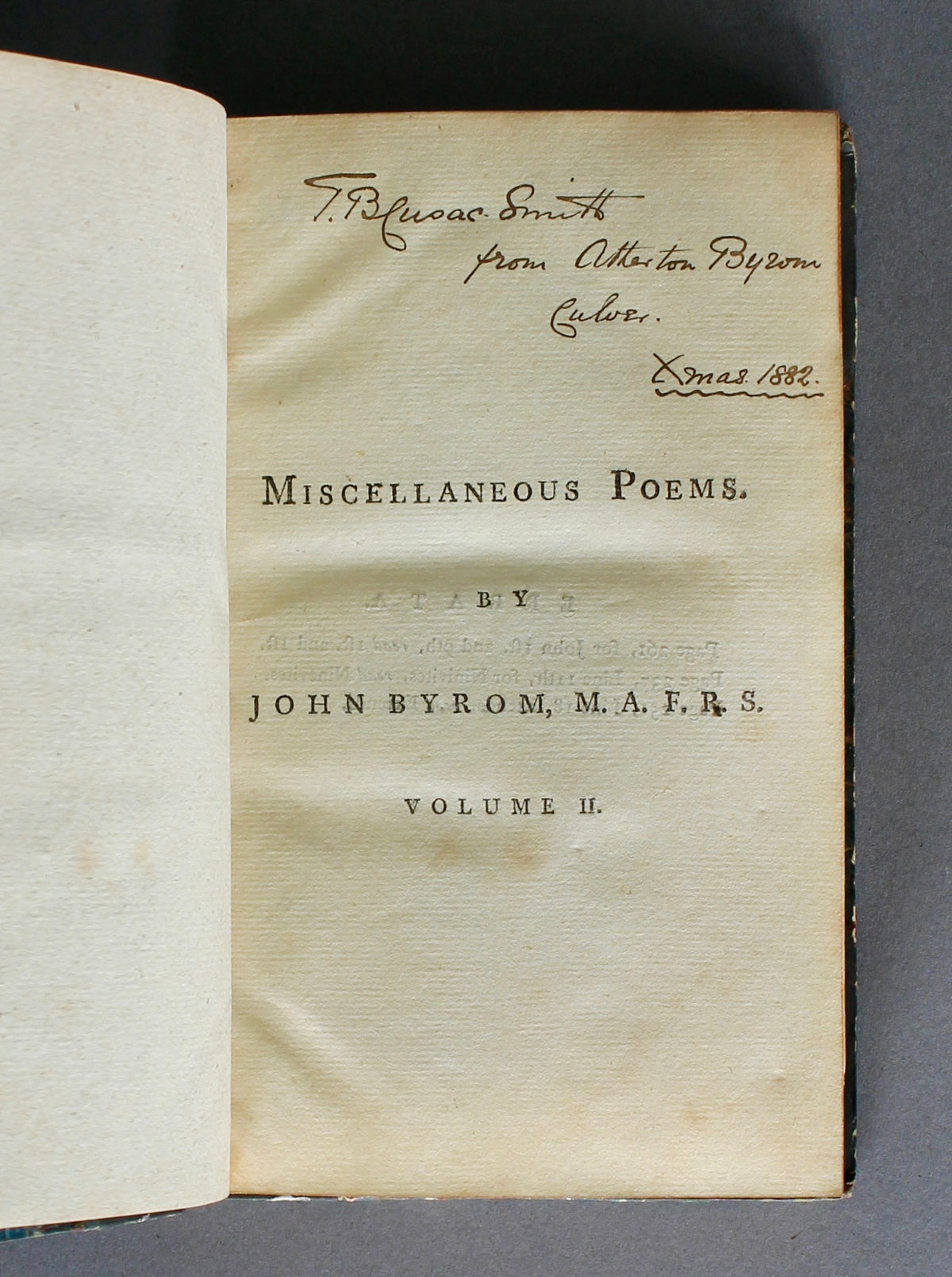BYROM, John — Miscellaneous Poems — 1773 — First Collected Edition — Atherton Byrom / Cusack-Smith Association Copy