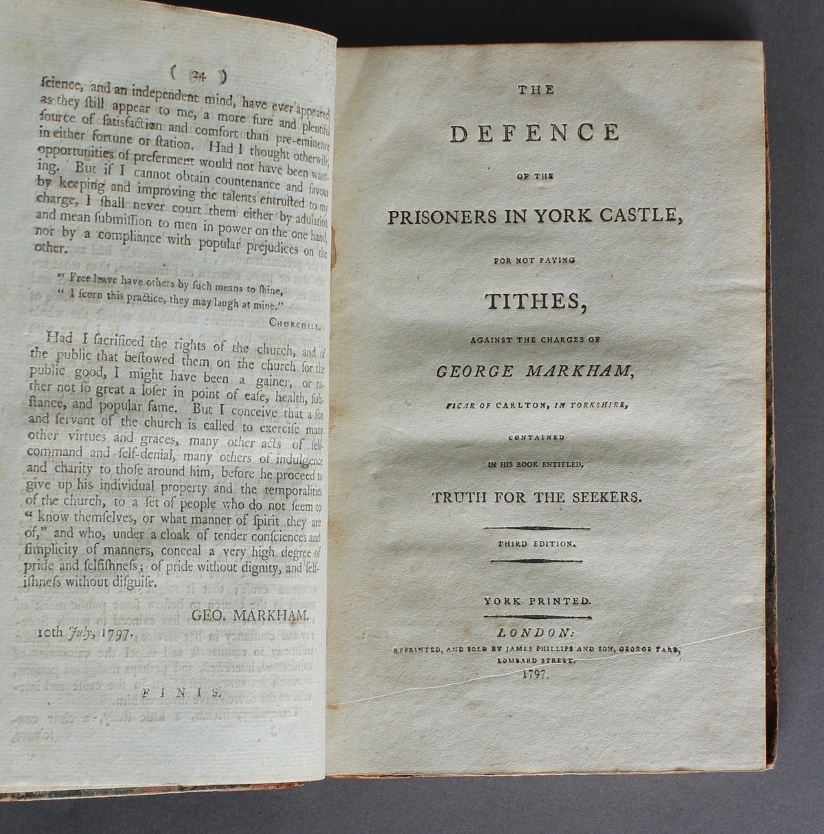 MARKHAM, George — Truth for the Seekers — Quaker Tithe Controversy — York Castle — Allan Rowntree Association Copy