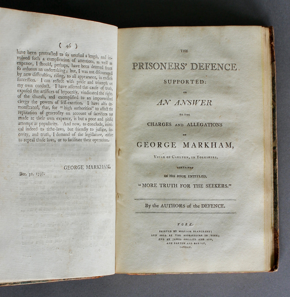 MARKHAM, George — Truth for the Seekers — Quaker Tithe Controversy — York Castle — Allan Rowntree Association Copy