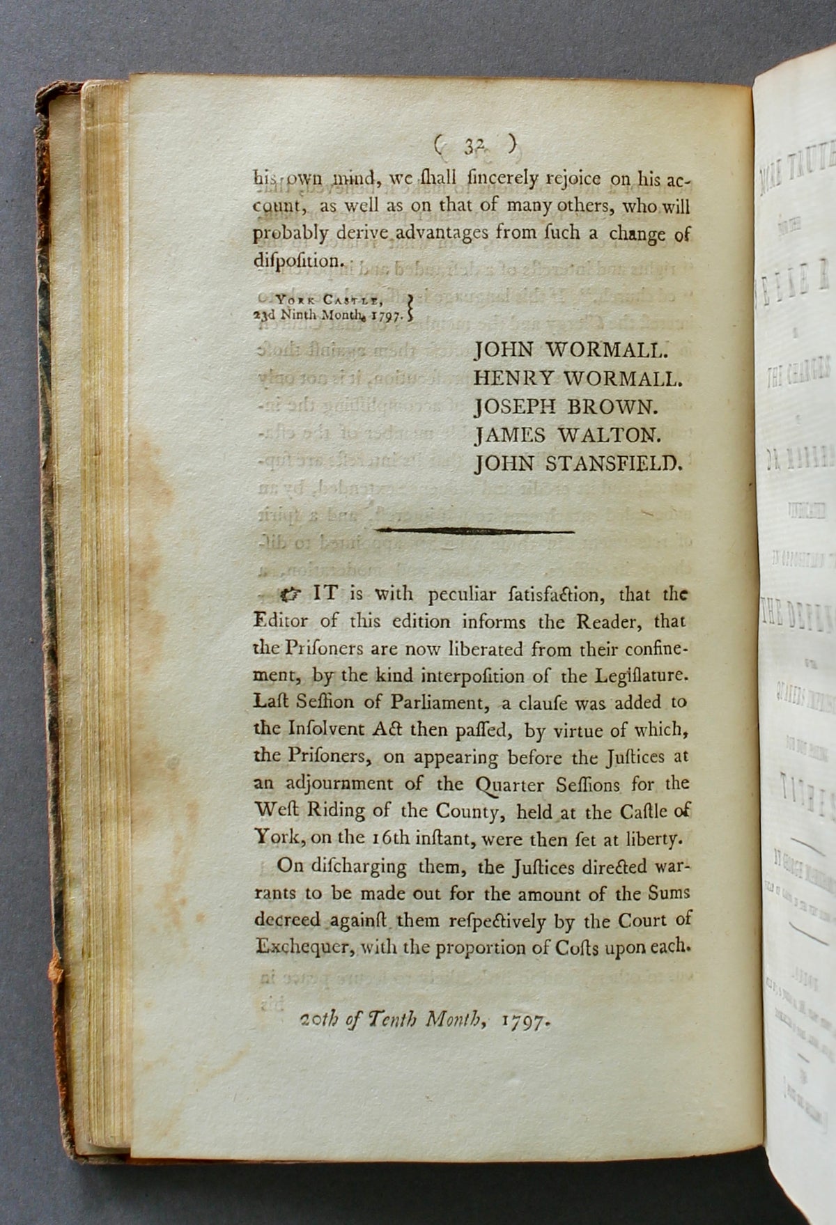 MARKHAM, George — Truth for the Seekers — Quaker Tithe Controversy — York Castle — Allan Rowntree Association Copy