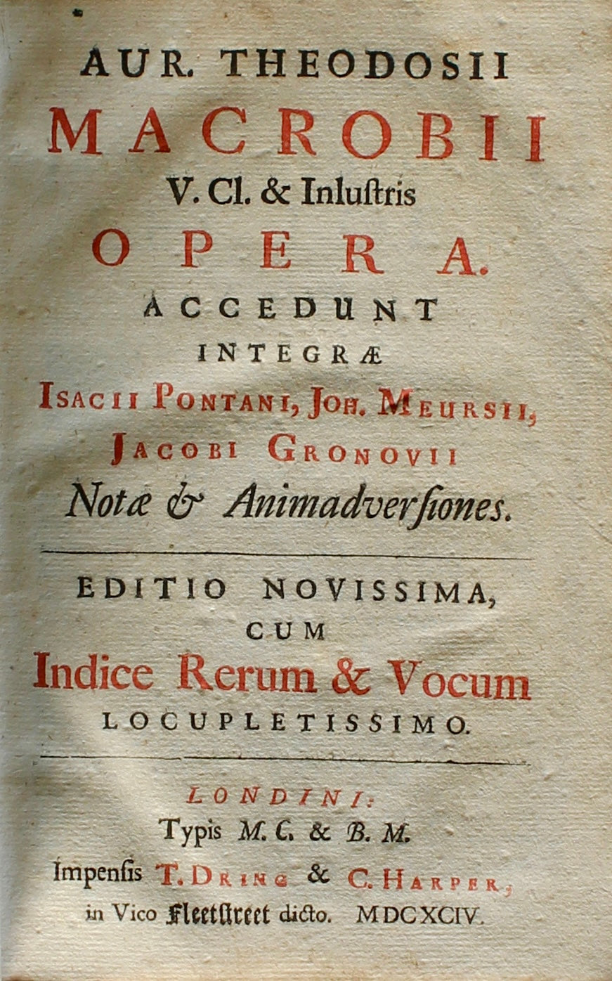 Macrobius — Opera — First Edition Printed in England, 1694 — Macrobian World Map