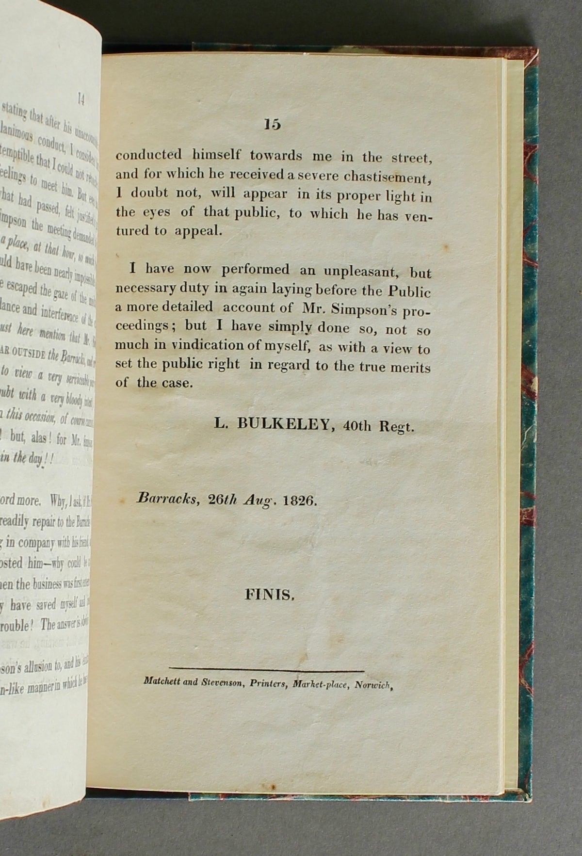 Simpson & Bulkeley — An Abortive Norwich Duel — Two Rare Pamphlets, 1826 — James Stowe & R. C. Fiske Provenance