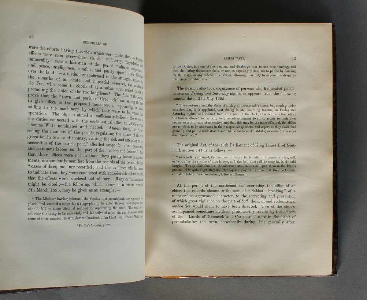 Williamson — Memorials of James Watt — 1856 First Edition — Alexander McKenzie Ross Association Copy — Campbell Bryson Montreal Binding