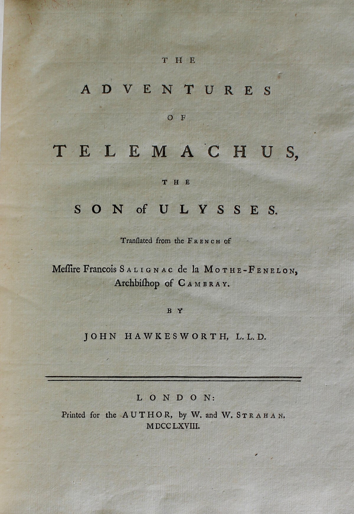 Fénelon — The Adventures of Telemachus, First Hawkesworth Translation, 1768
