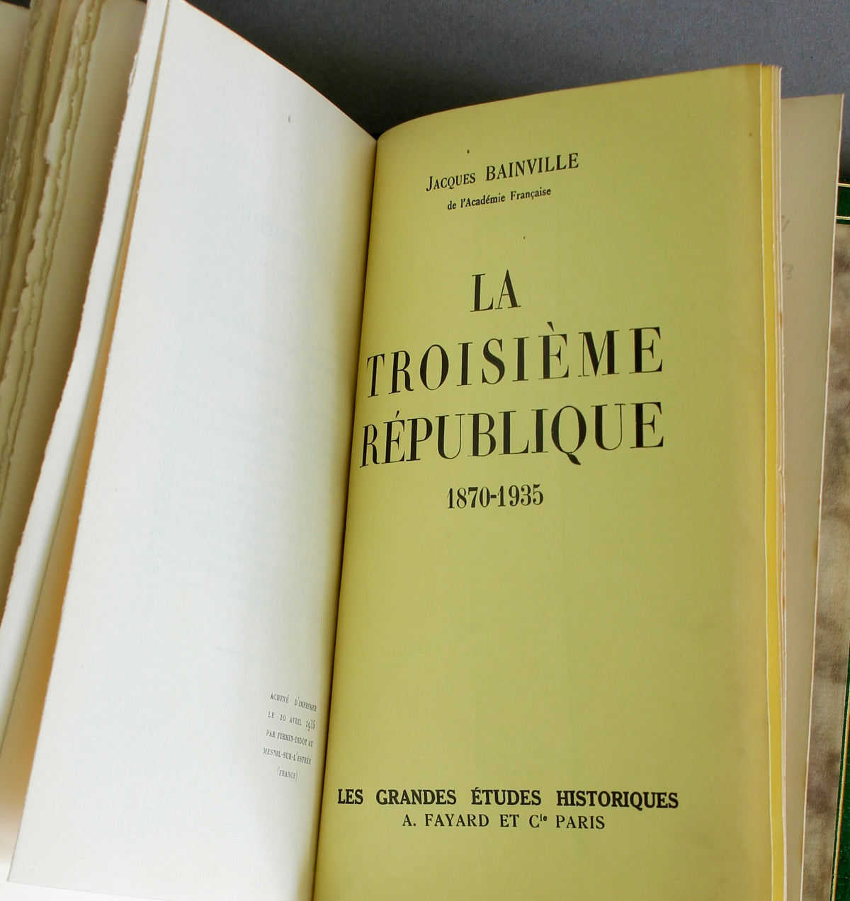 Jacques Bainville – La Troisième République 1870–1935 – 1935 First Edition, Presentation Copy to André Maurois, Fine Morocco