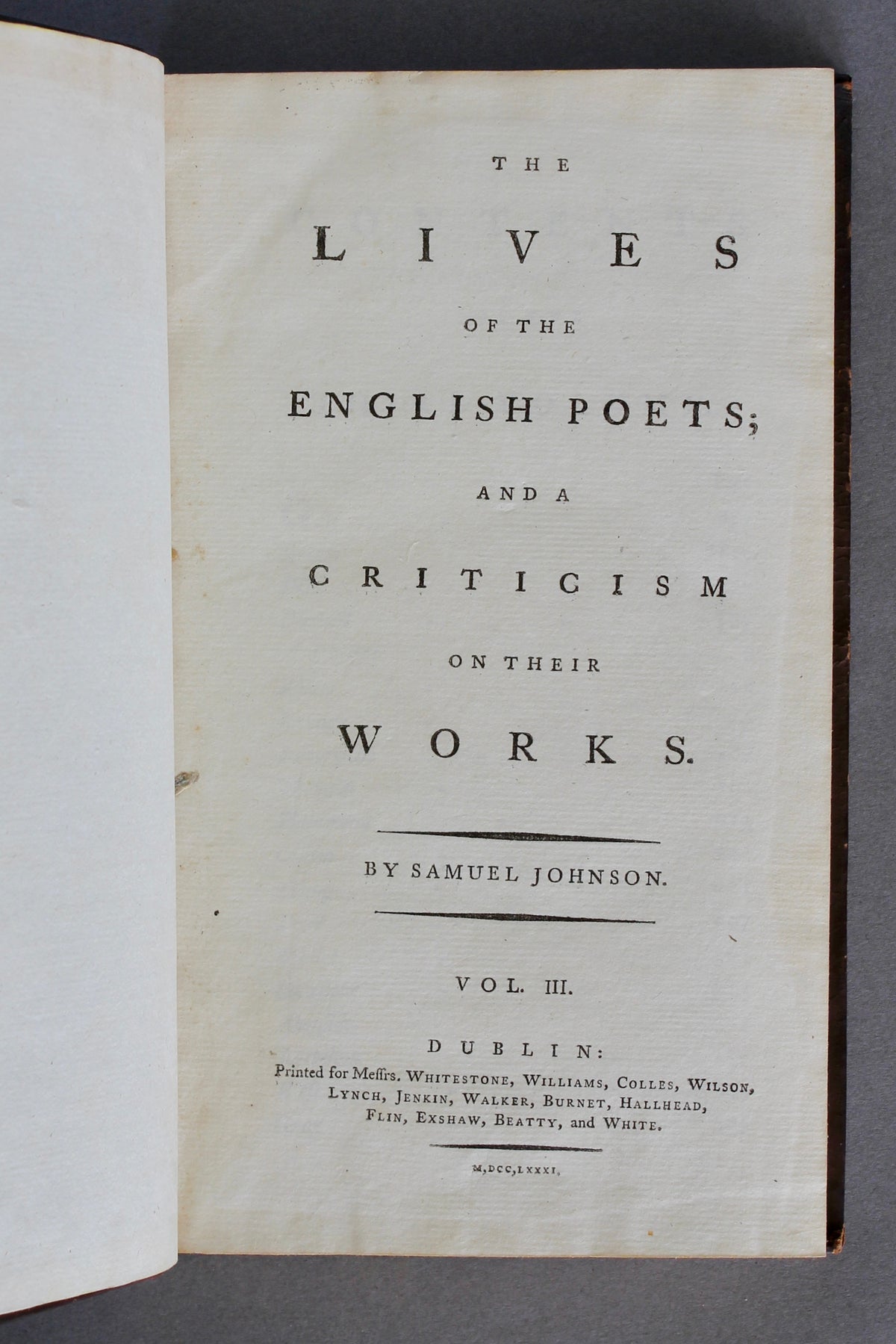 Samuel Johnson – The Lives of the English Poets – First Dublin Edition, 1779–81 – Lord Sheffield Copy